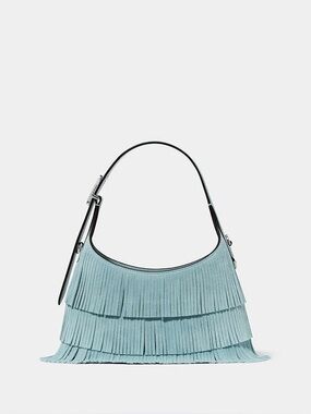 ♠️kate spade 454 Suede Fringe Mini Crossbody Bag, Aventurine Blue NWT